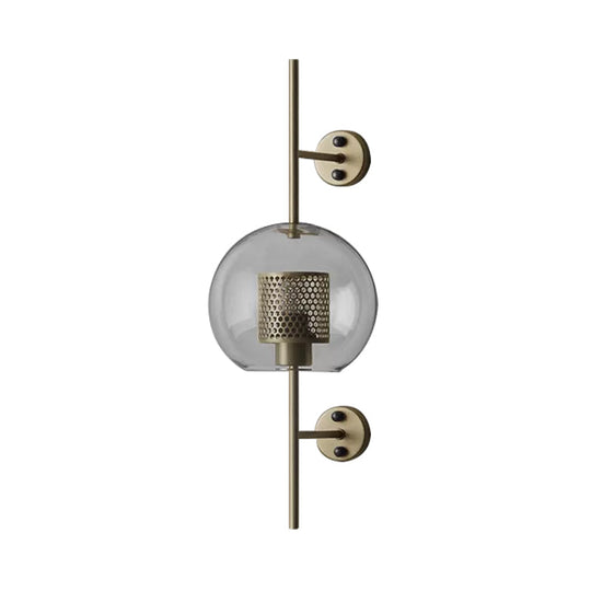 Colonial Clear Glass Bedroom Sconce Light with Wire Mesh and Cylinder, Bronze/Silver Gray Finish - 8"/9.5" W