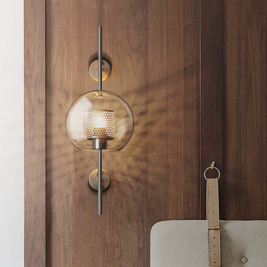 Colonial Clear Glass Bedroom Sconce Light with Wire Mesh and Cylinder, Bronze/Silver Gray Finish - 8"/9.5" W