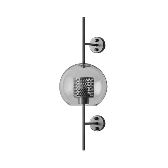 Colonial Clear Glass Bedroom Sconce Light with Wire Mesh and Cylinder, Bronze/Silver Gray Finish - 8"/9.5" W