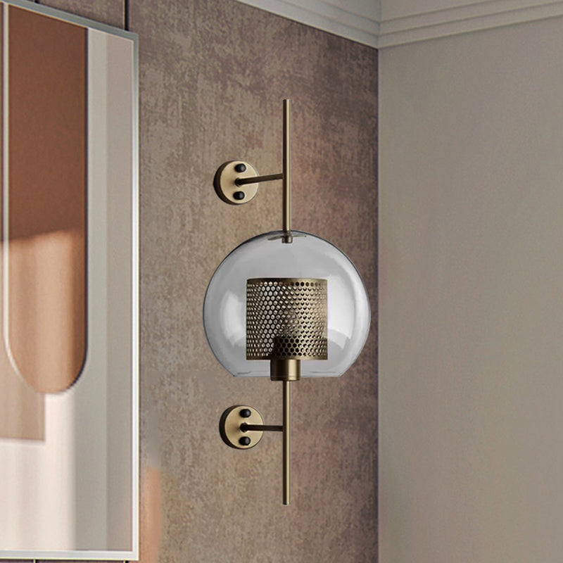 Colonial Clear Glass Bedroom Sconce Light with Wire Mesh and Cylinder, Bronze/Silver Gray Finish - 8"/9.5" W