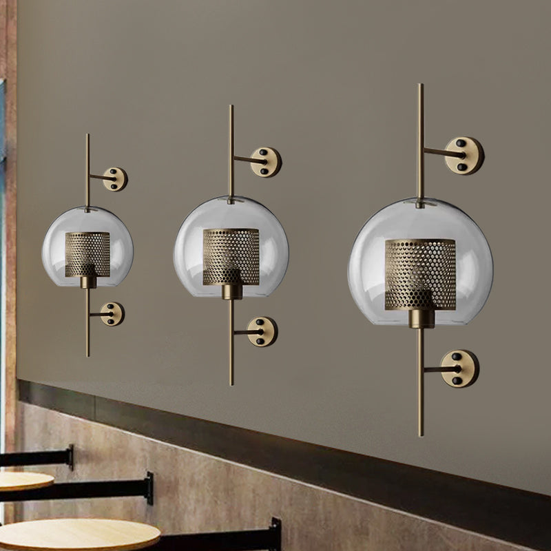 Colonial Clear Glass Bedroom Sconce Light with Wire Mesh and Cylinder, Bronze/Silver Gray Finish - 8"/9.5" W