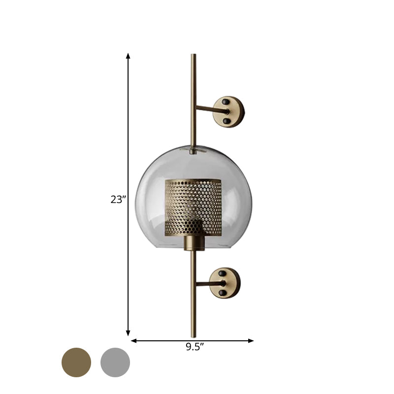 Colonial Clear Glass Bedroom Sconce Light with Wire Mesh and Cylinder, Bronze/Silver Gray Finish - 8"/9.5" W