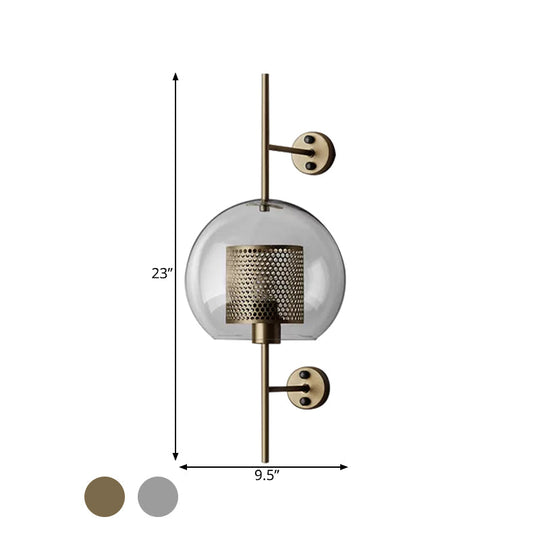 Colonial Clear Glass Bedroom Sconce Light with Wire Mesh and Cylinder, Bronze/Silver Gray Finish - 8"/9.5" W