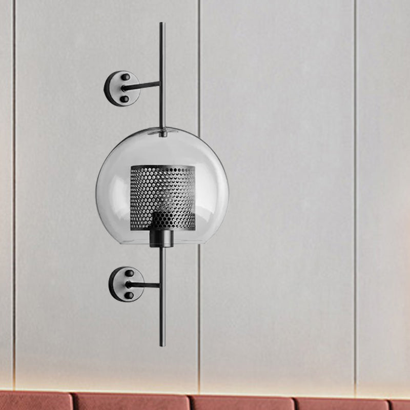 Colonial Clear Glass Bedroom Sconce Light with Wire Mesh and Cylinder, Bronze/Silver Gray Finish - 8"/9.5" W