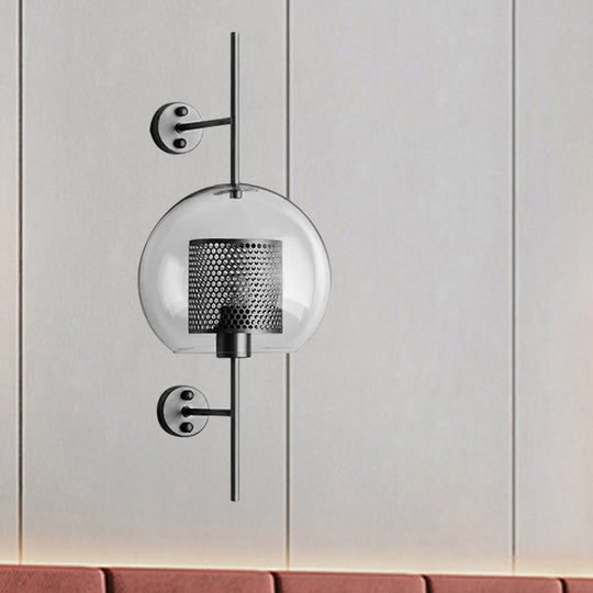 Colonial Clear Glass Bedroom Sconce Light with Wire Mesh and Cylinder, Bronze/Silver Gray Finish - 8"/9.5" W