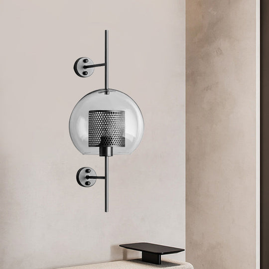 Colonial Clear Glass Bedroom Sconce Light with Wire Mesh and Cylinder, Bronze/Silver Gray Finish - 8"/9.5" W