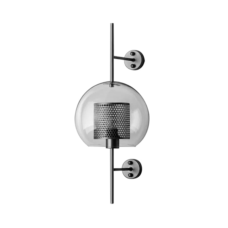 Colonial Clear Glass Bedroom Sconce Light with Wire Mesh and Cylinder, Bronze/Silver Gray Finish - 8"/9.5" W