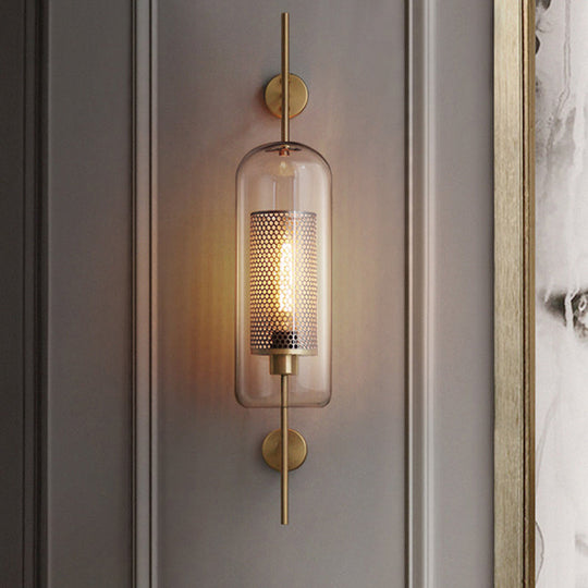 Clear Glass Oval Wall Sconce - 1 Bulb Bedroom Wall Lighting Fixture in Bronze/Silver Gray - 5"/6