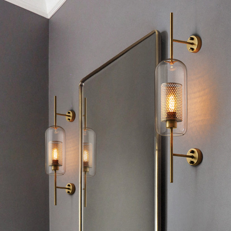 Clear Glass Oval Wall Sconce - 1 Bulb Bedroom Wall Lighting Fixture in Bronze/Silver Gray - 5"/6