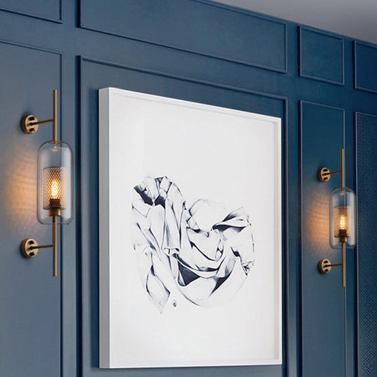 Clear Glass Oval Wall Sconce - 1 Bulb Bedroom Wall Lighting Fixture in Bronze/Silver Gray - 5"/6