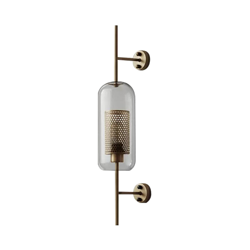 Clear Glass Oval Wall Sconce - 1 Bulb Bedroom Wall Lighting Fixture in Bronze/Silver Gray - 5"/6