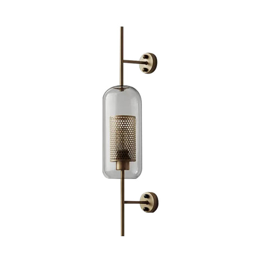 Clear Glass Oval Wall Sconce - 1 Bulb Bedroom Wall Lighting Fixture in Bronze/Silver Gray - 5"/6