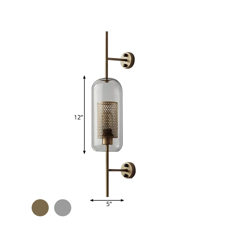 Clear Glass Oval Wall Sconce - 1 Bulb Bedroom Wall Lighting Fixture in Bronze/Silver Gray - 5"/6