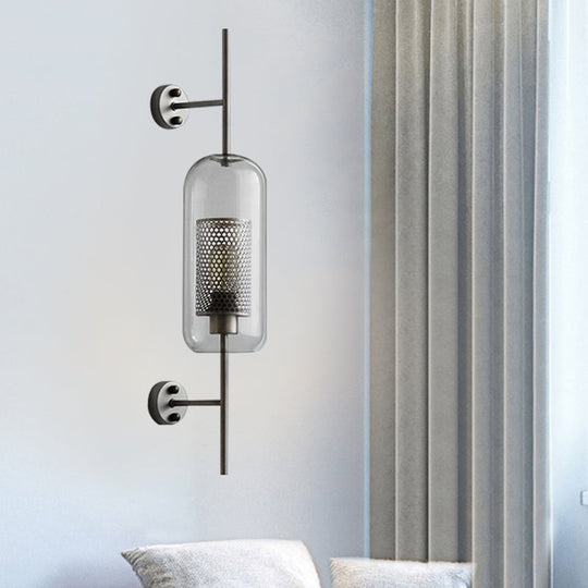 Clear Glass Oval Wall Sconce - 1 Bulb Bedroom Wall Lighting Fixture in Bronze/Silver Gray - 5"/6