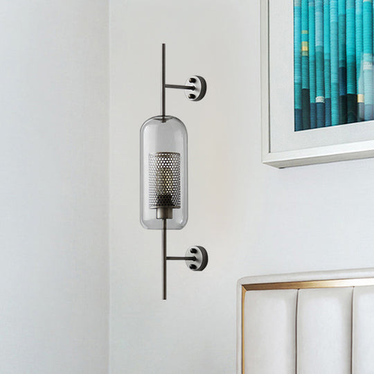 Clear Glass Oval Wall Sconce - 1 Bulb Bedroom Wall Lighting Fixture in Bronze/Silver Gray - 5"/6