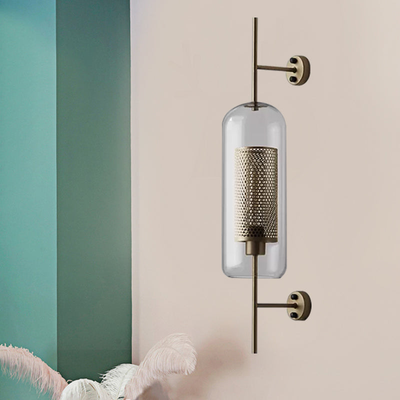 Clear Glass Oval Wall Sconce - 1 Bulb Bedroom Wall Lighting Fixture in Bronze/Silver Gray - 5"/6