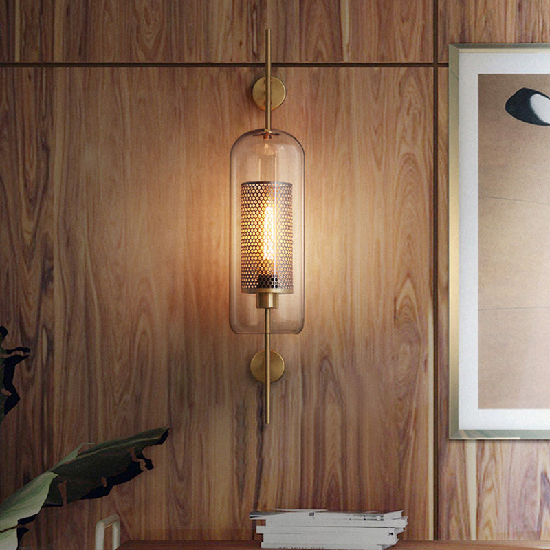 Clear Glass Oval Wall Sconce - 1 Bulb Bedroom Wall Lighting Fixture in Bronze/Silver Gray - 5"/6