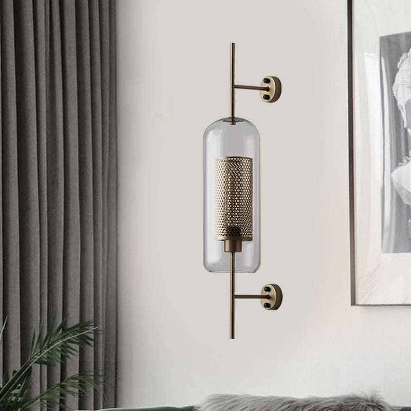 Clear Glass Oval Wall Sconce - 1 Bulb Bedroom Wall Lighting Fixture in Bronze/Silver Gray - 5"/6