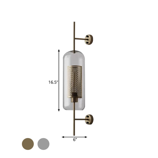 Clear Glass Oval Wall Sconce - 1 Bulb Bedroom Wall Lighting Fixture in Bronze/Silver Gray - 5"/6