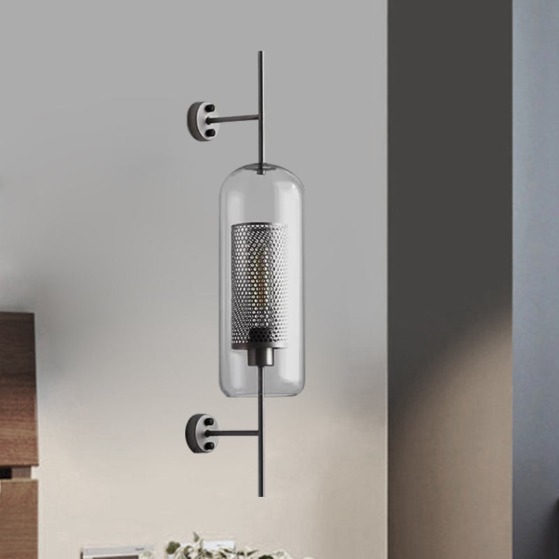 Clear Glass Oval Wall Sconce - 1 Bulb Bedroom Wall Lighting Fixture in Bronze/Silver Gray - 5"/6