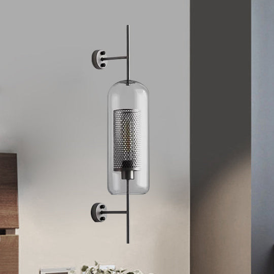 Clear Glass Oval Wall Sconce - 1 Bulb Bedroom Wall Lighting Fixture in Bronze/Silver Gray - 5"/6