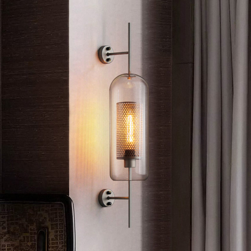 Clear Glass Oval Wall Sconce - 1 Bulb Bedroom Wall Lighting Fixture in Bronze/Silver Gray - 5"/6
