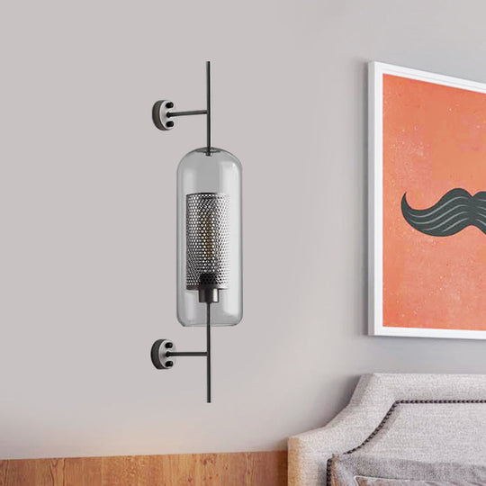 Clear Glass Oval Wall Sconce - 1 Bulb Bedroom Wall Lighting Fixture in Bronze/Silver Gray - 5"/6