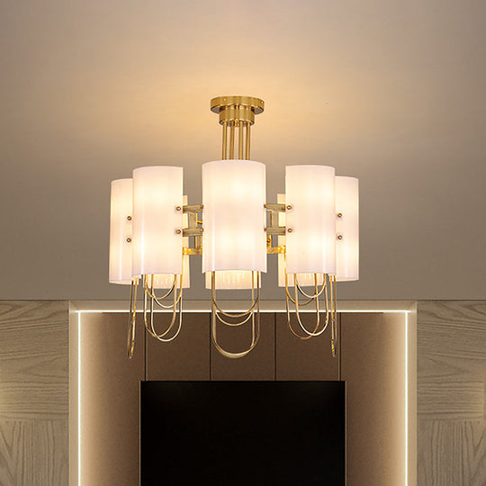 16-Light White-Gold Marble Chandelier: Elegant Drum Shaped Ceiling Suspension Lamp for Living Room
