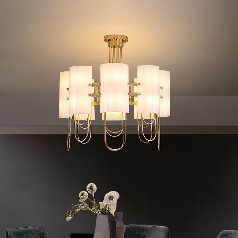16-Light White-Gold Marble Chandelier: Elegant Drum Shaped Ceiling Suspension Lamp for Living Room