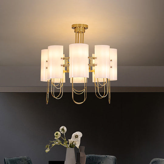 16-Light White-Gold Marble Chandelier: Elegant Drum Shaped Ceiling Suspension Lamp for Living Room