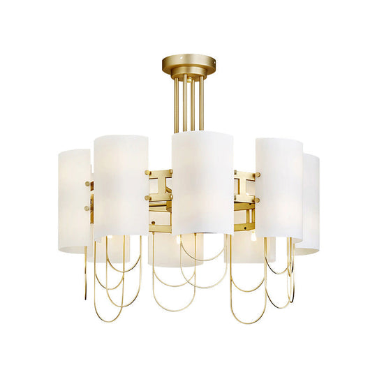 16-Light White-Gold Marble Chandelier: Elegant Drum Shaped Ceiling Suspension Lamp for Living Room