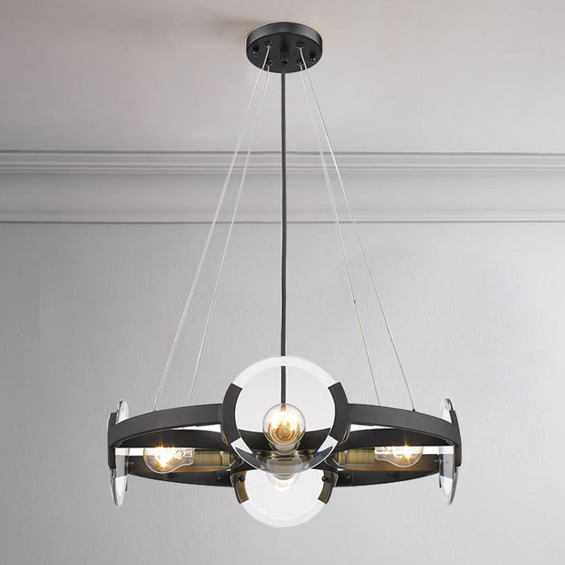 Farmhouse Circular Pendant Chandelier - 4/6 Lights, Black Metallic with Clear Glass Shade