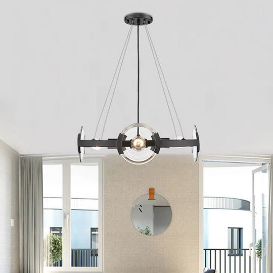 Farmhouse Circular Pendant Chandelier - 4/6 Lights, Black Metallic with Clear Glass Shade