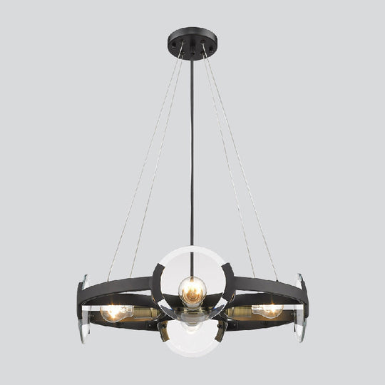 Farmhouse Circular Pendant Chandelier - 4/6 Lights, Black Metallic with Clear Glass Shade