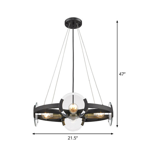 Farmhouse Circular Pendant Chandelier - 4/6 Lights, Black Metallic with Clear Glass Shade