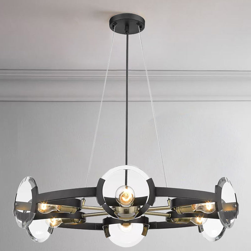Farmhouse Circular Pendant Chandelier - 4/6 Lights, Black Metallic with Clear Glass Shade