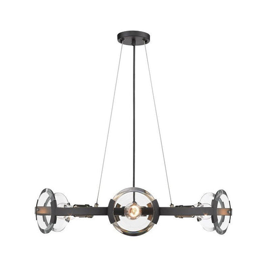Farmhouse Circular Pendant Chandelier - 4/6 Lights, Black Metallic with Clear Glass Shade