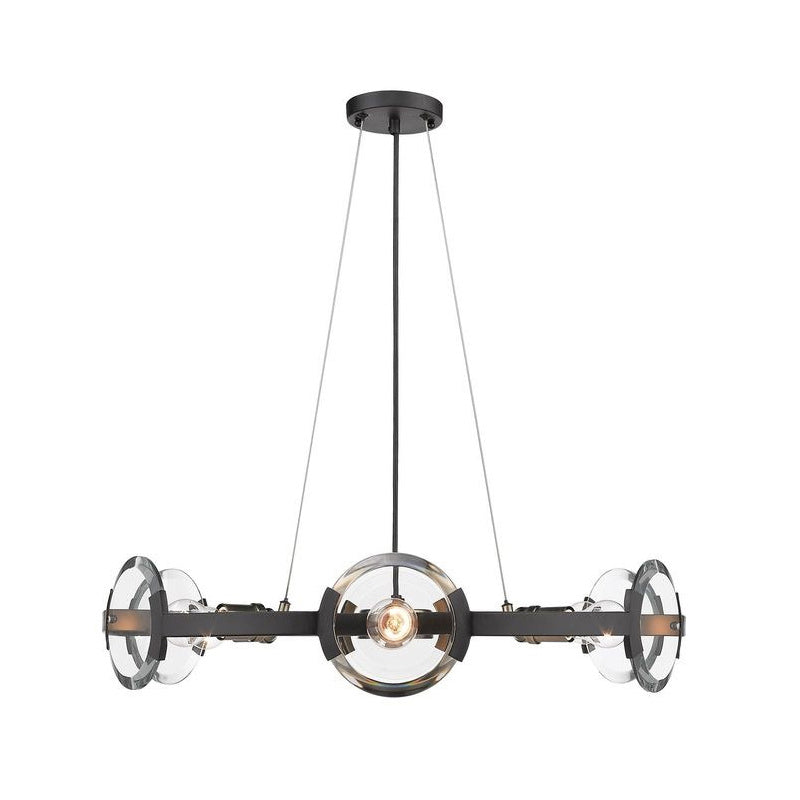 Farmhouse Circular Pendant Chandelier - 4/6 Lights, Black Metallic with Clear Glass Shade