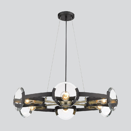Farmhouse Circular Pendant Chandelier - 4/6 Lights, Black Metallic with Clear Glass Shade