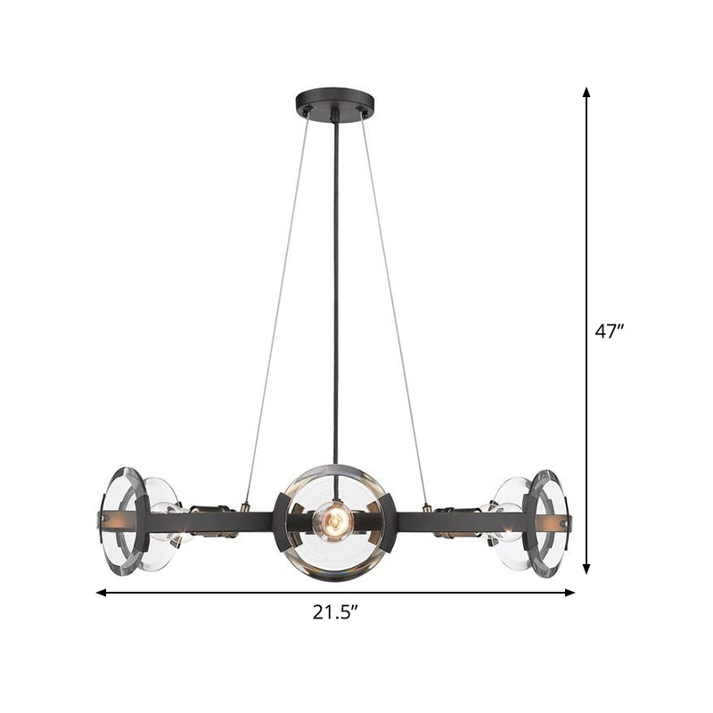 Farmhouse Circular Pendant Chandelier - 4/6 Lights, Black Metallic with Clear Glass Shade