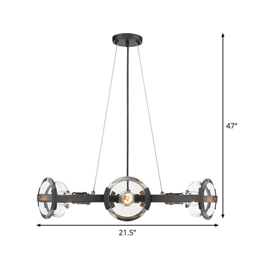 Farmhouse Circular Pendant Chandelier - 4/6 Lights, Black Metallic with Clear Glass Shade