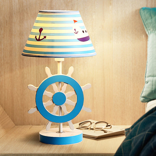 Blue Fabric Conical Study Light Kids Lamp with Rudder Base for Bedroom - Ideal Reading Book Light (1-Bulb)