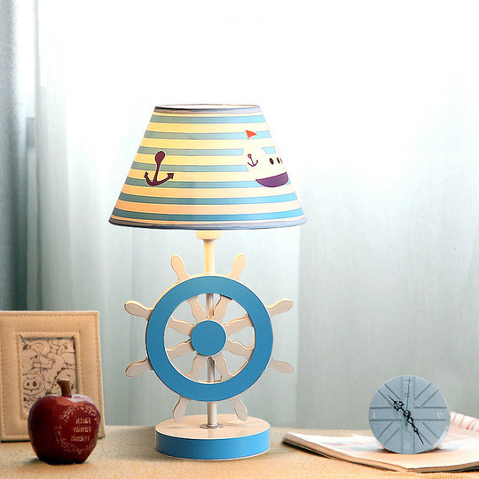 Blue Fabric Conical Study Light Kids Lamp with Rudder Base for Bedroom - Ideal Reading Book Light (1-Bulb)