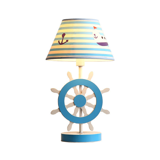 Blue Fabric Conical Study Light Kids Lamp with Rudder Base for Bedroom - Ideal Reading Book Light (1-Bulb)