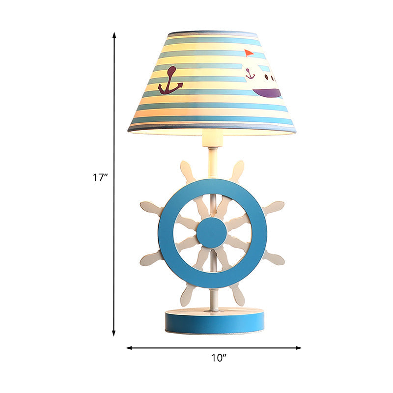 Blue Fabric Conical Study Light Kids Lamp with Rudder Base for Bedroom - Ideal Reading Book Light (1-Bulb)