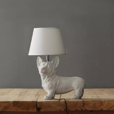 Modern White Dog Study Table Lamp with Fabric Shade