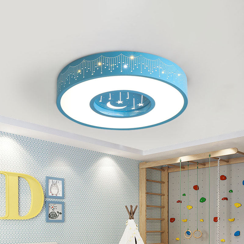 Kids LED Flush Mount Ceiling Light with Moon and Star Pattern in Pink/Blue, 16"/19.5" Width