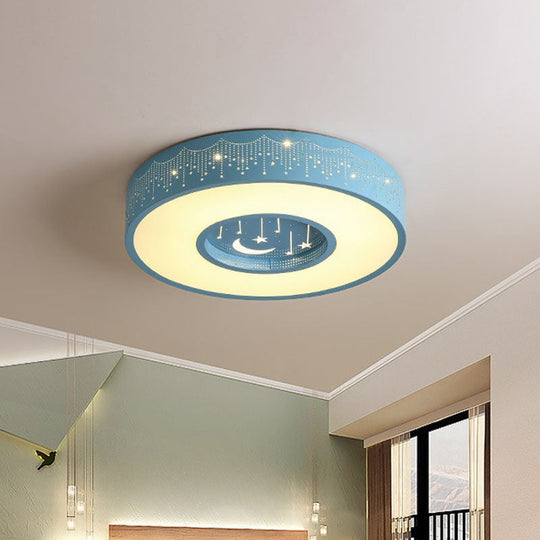 Kids LED Flush Mount Ceiling Light with Moon and Star Pattern in Pink/Blue, 16"/19.5" Width