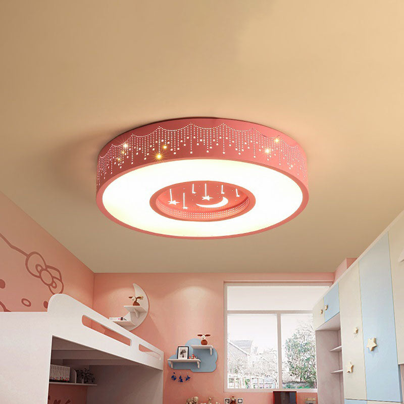 Kids LED Flush Mount Ceiling Light with Moon and Star Pattern in Pink/Blue, 16"/19.5" Width