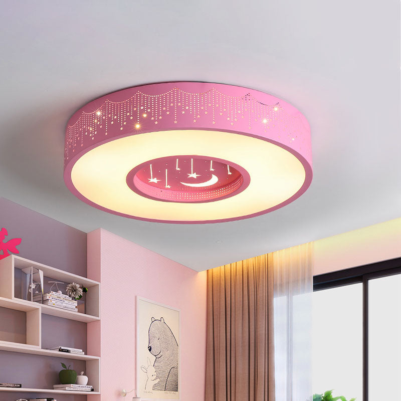Kids LED Flush Mount Ceiling Light with Moon and Star Pattern in Pink/Blue, 16"/19.5" Width